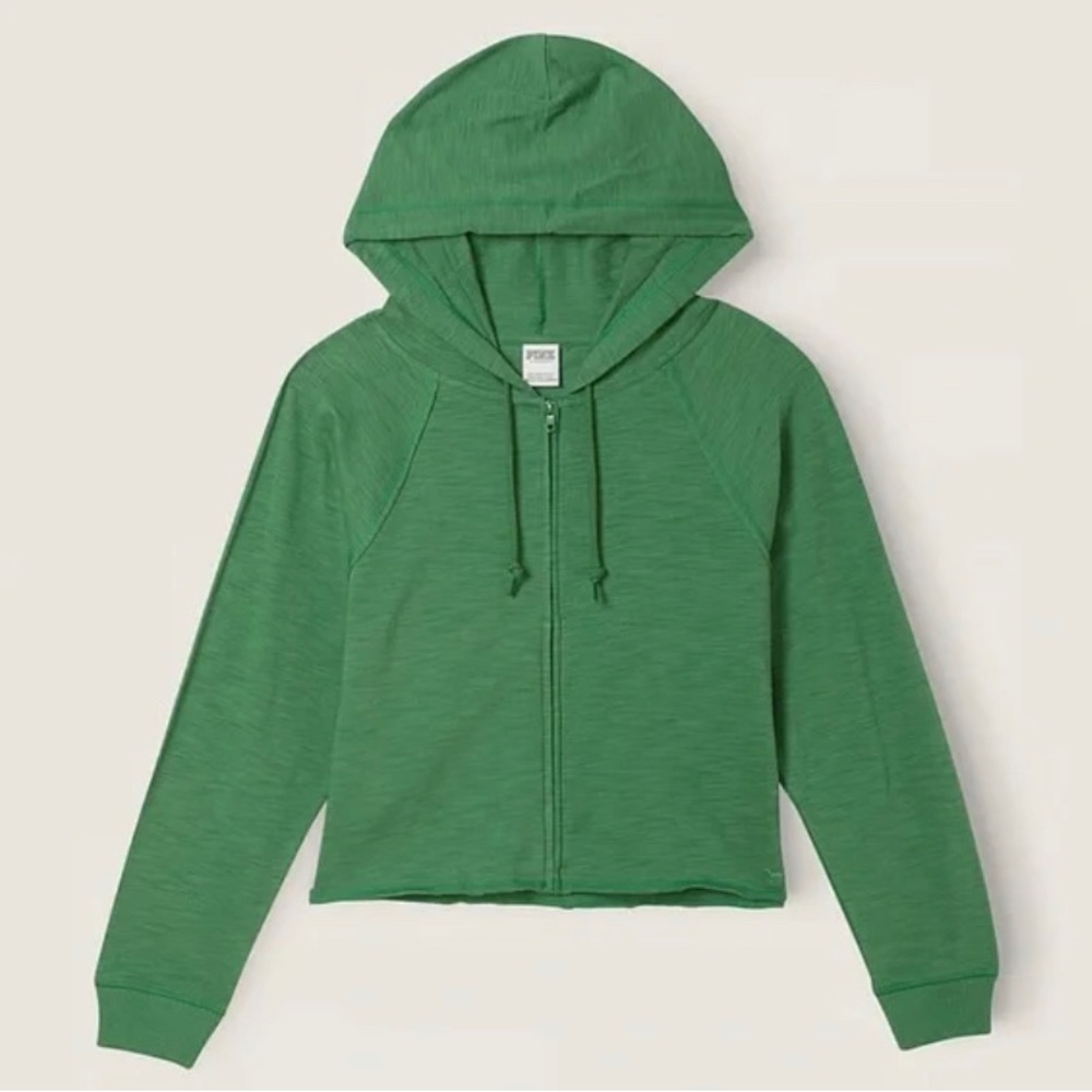 Pink by Victoria's Secret Lounge Cotton Zip-Up Hoodie Color Green Size M 🆕